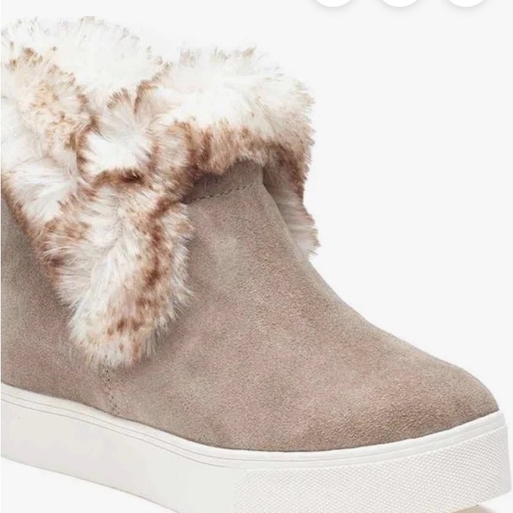 J/Slides NYC Shoes - J/Slides NYC Women's SZ 6.5 Gray Suede with Faux Fur Trim Booties